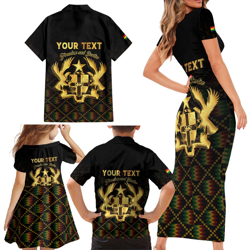 Personalized Ghana Kente Pattern Family Matching Short Sleeve Bodycon Dress and Hawaiian Shirt The Heart of Gold of Africa - Wonder Print Shop