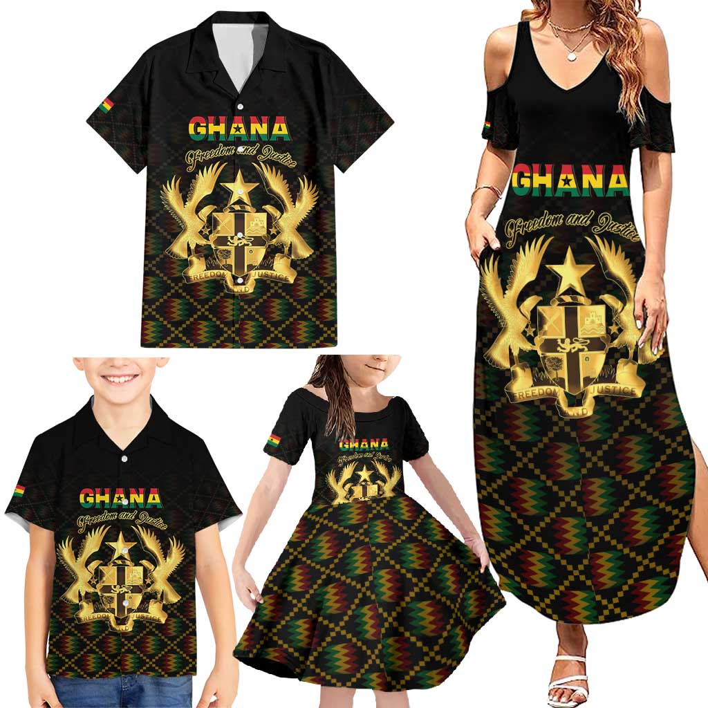 Personalized Ghana Kente Pattern Family Matching Summer Maxi Dress and Hawaiian Shirt The Heart of Gold of Africa - Wonder Print Shop