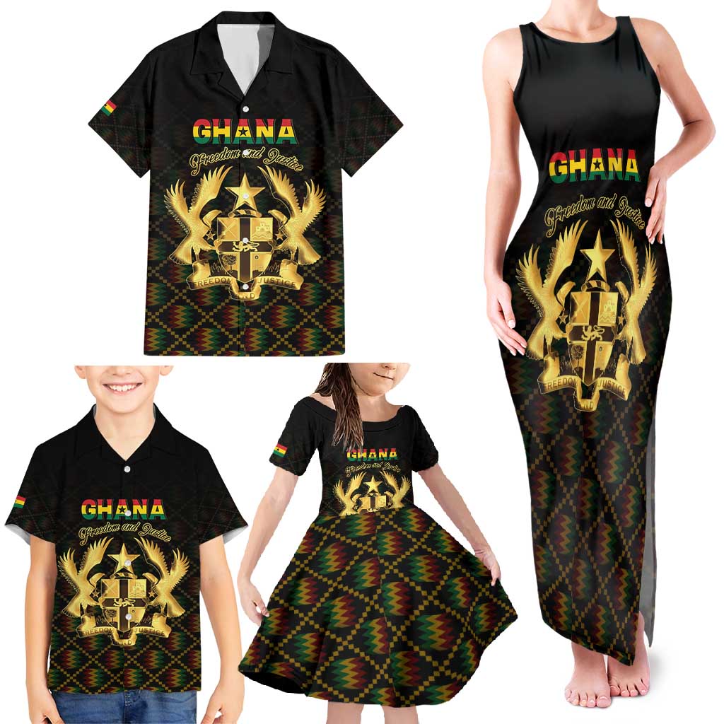 Personalized Ghana Kente Pattern Family Matching Tank Maxi Dress and Hawaiian Shirt The Heart of Gold of Africa - Wonder Print Shop