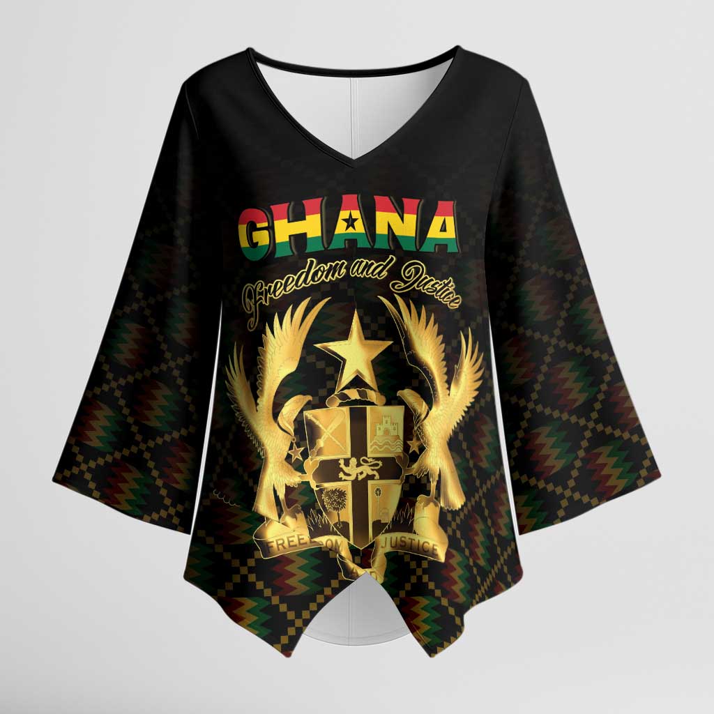 Personalized Ghana Kente Pattern Kimono Sleeve Blouse The Heart of Gold of Africa - Wonder Print Shop