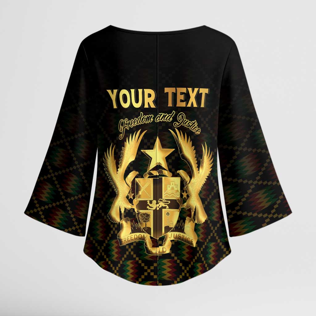 Personalized Ghana Kente Pattern Kimono Sleeve Blouse The Heart of Gold of Africa - Wonder Print Shop