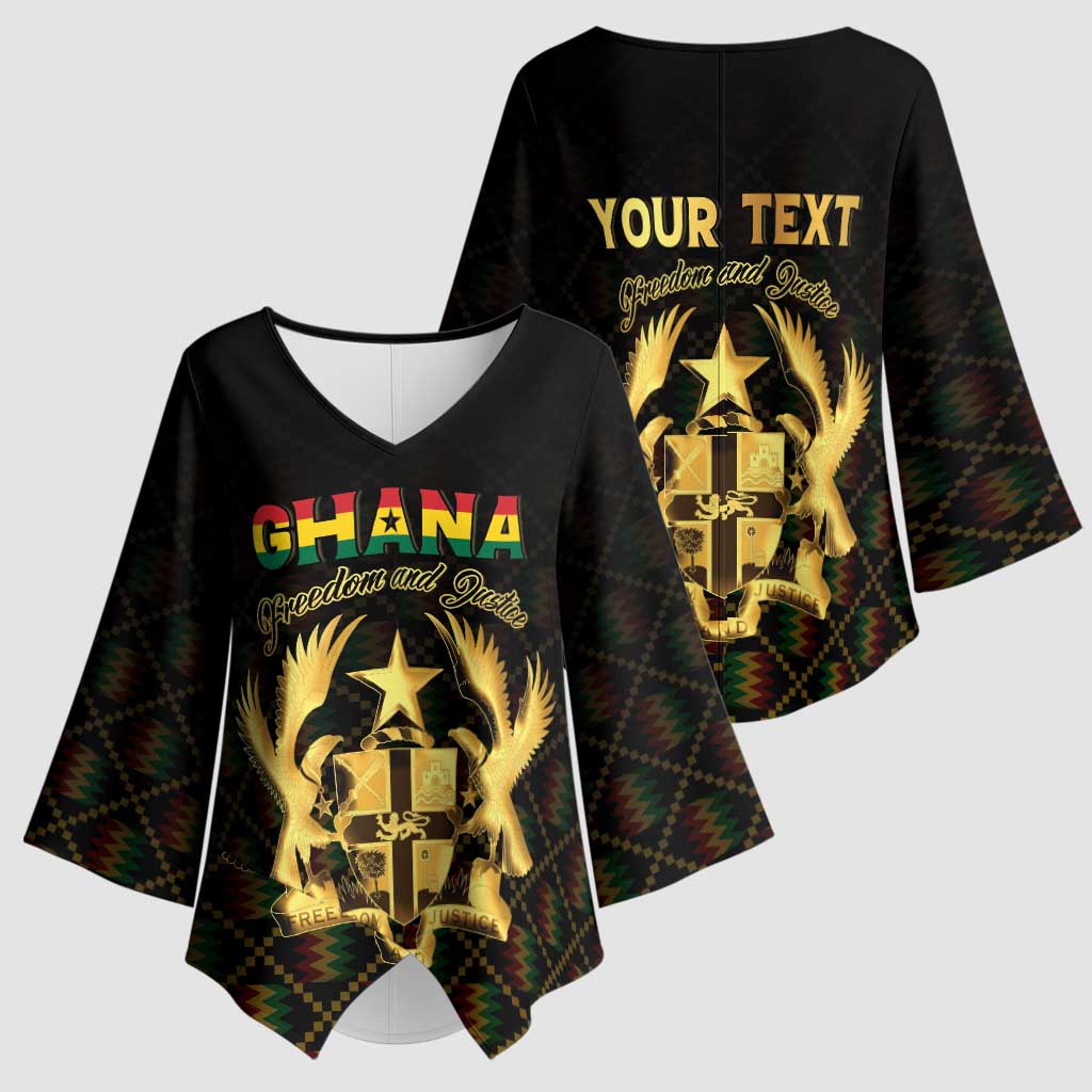 Personalized Ghana Kente Pattern Kimono Sleeve Blouse The Heart of Gold of Africa - Wonder Print Shop