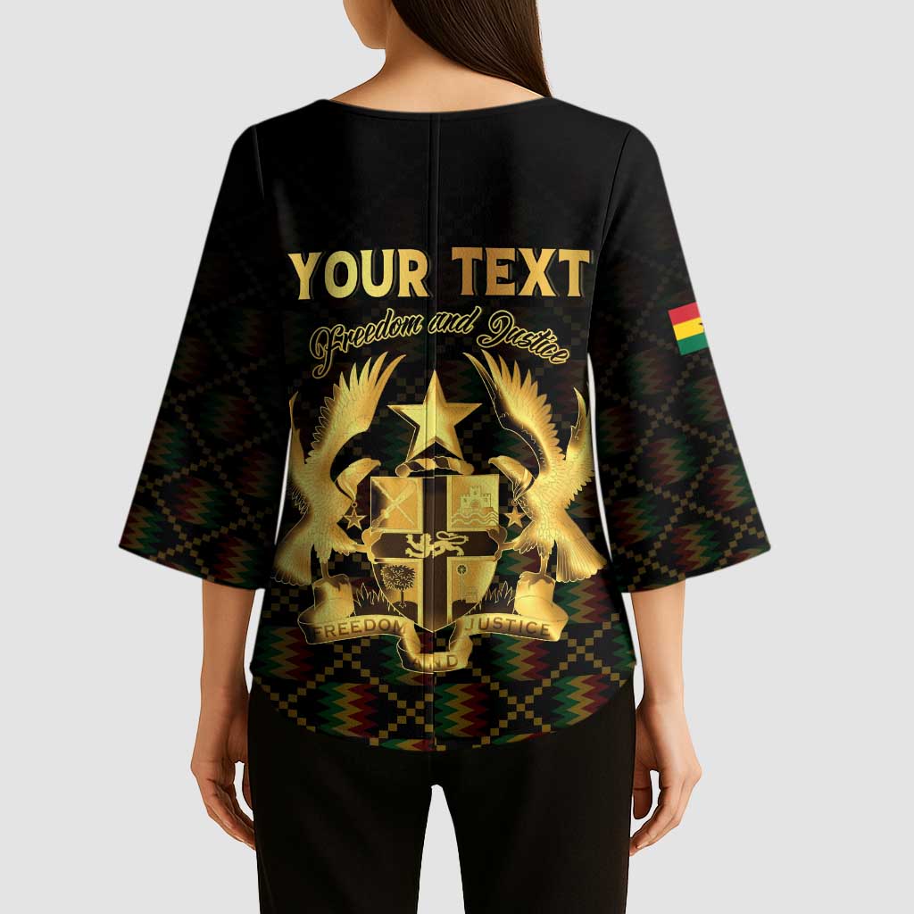 Personalized Ghana Kente Pattern Kimono Sleeve Blouse The Heart of Gold of Africa - Wonder Print Shop