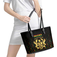 Ghana Kente Pattern Leather Tote Bag The Heart of Gold of Africa - Wonder Print Shop
