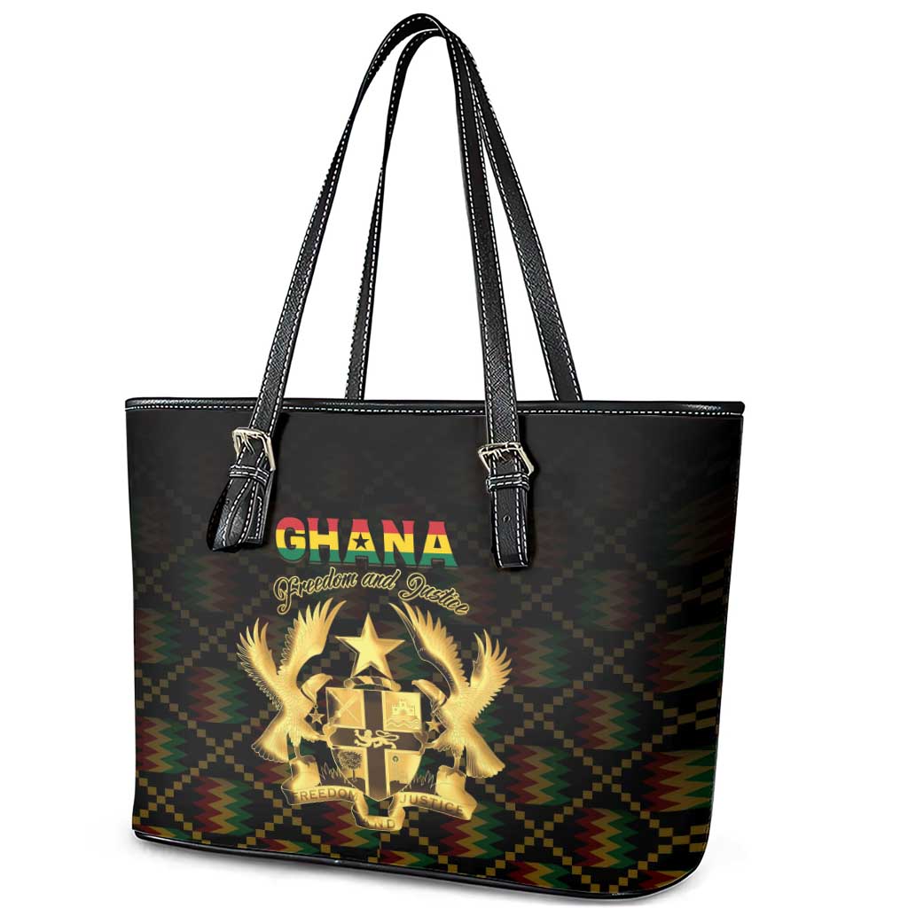 Ghana Kente Pattern Leather Tote Bag The Heart of Gold of Africa - Wonder Print Shop