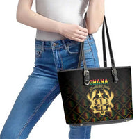 Ghana Kente Pattern Leather Tote Bag The Heart of Gold of Africa - Wonder Print Shop