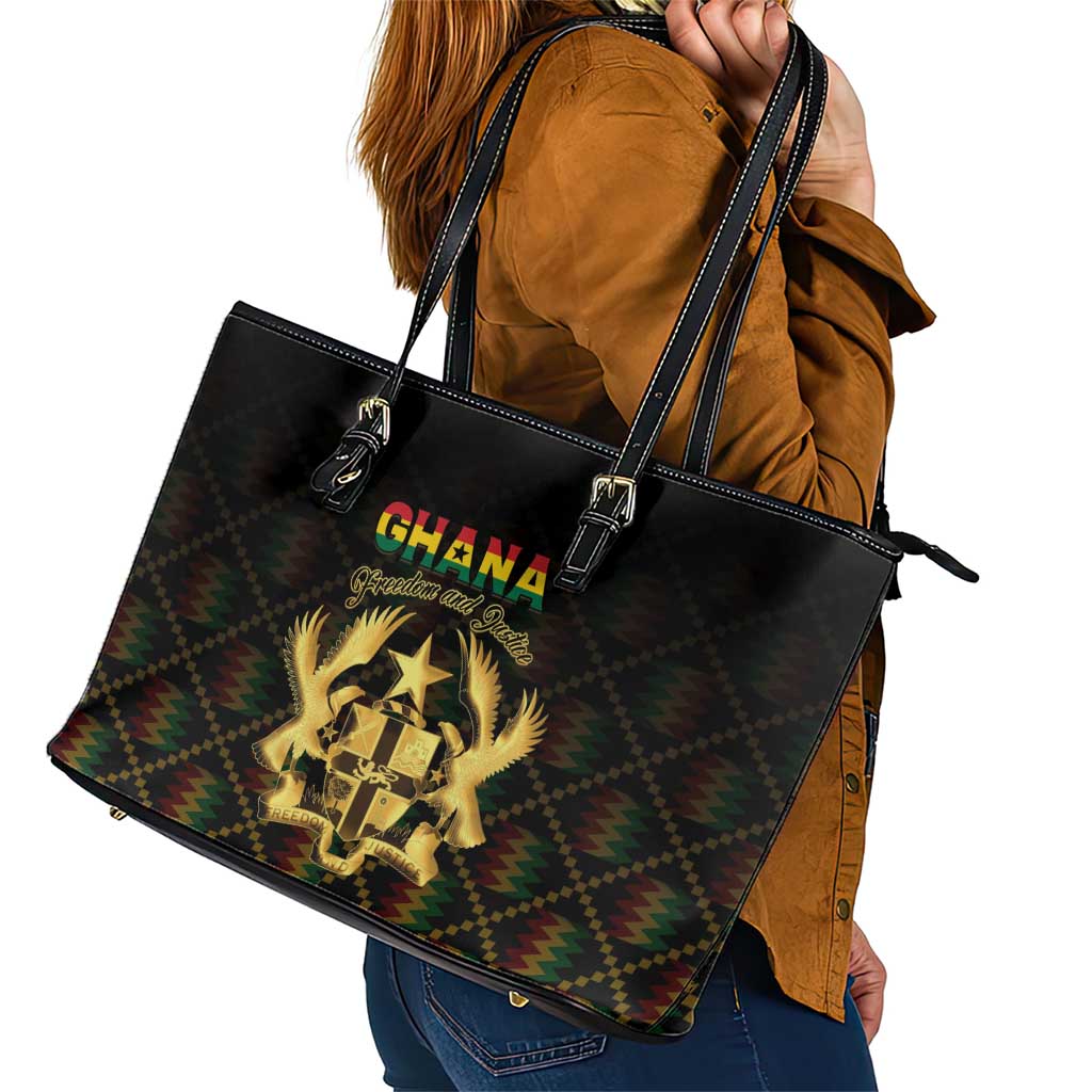 Ghana Kente Pattern Leather Tote Bag The Heart of Gold of Africa - Wonder Print Shop