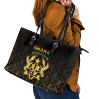 Ghana Kente Pattern Leather Tote Bag The Heart of Gold of Africa - Wonder Print Shop