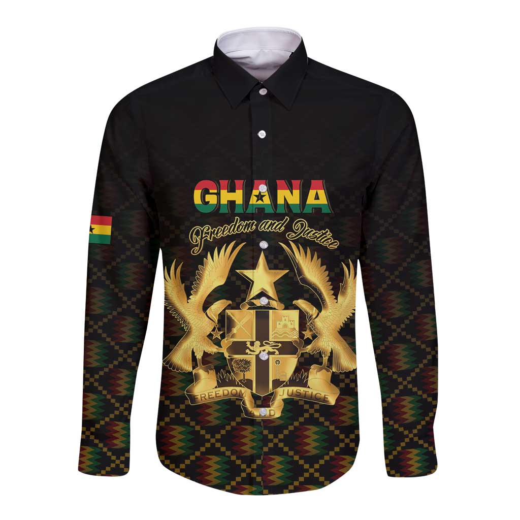 Personalized Ghana Kente Pattern Long Sleeve Button Shirt The Heart of Gold of Africa - Wonder Print Shop