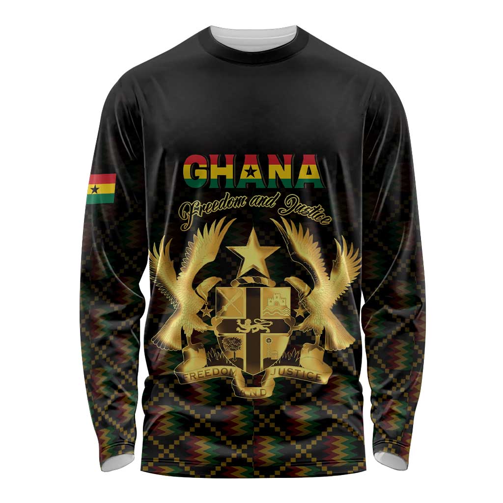 Personalized Ghana Kente Pattern Long Sleeve Shirt The Heart of Gold of Africa - Wonder Print Shop