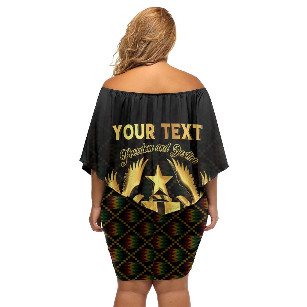 Personalized Ghana Kente Pattern Off Shoulder Short Dress The Heart of Gold of Africa - Wonder Print Shop