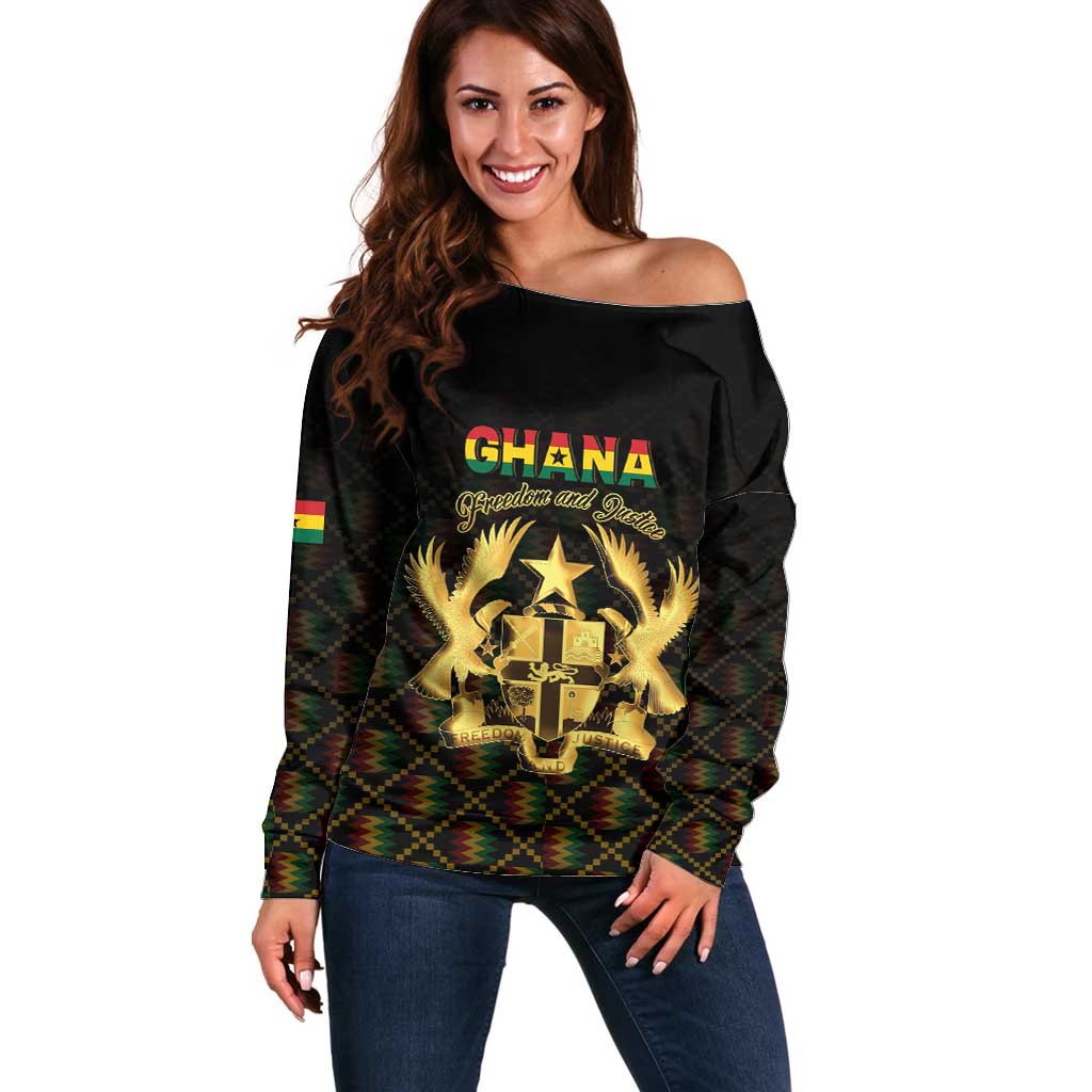 Personalized Ghana Kente Pattern Off Shoulder Sweater The Heart of Gold of Africa - Wonder Print Shop