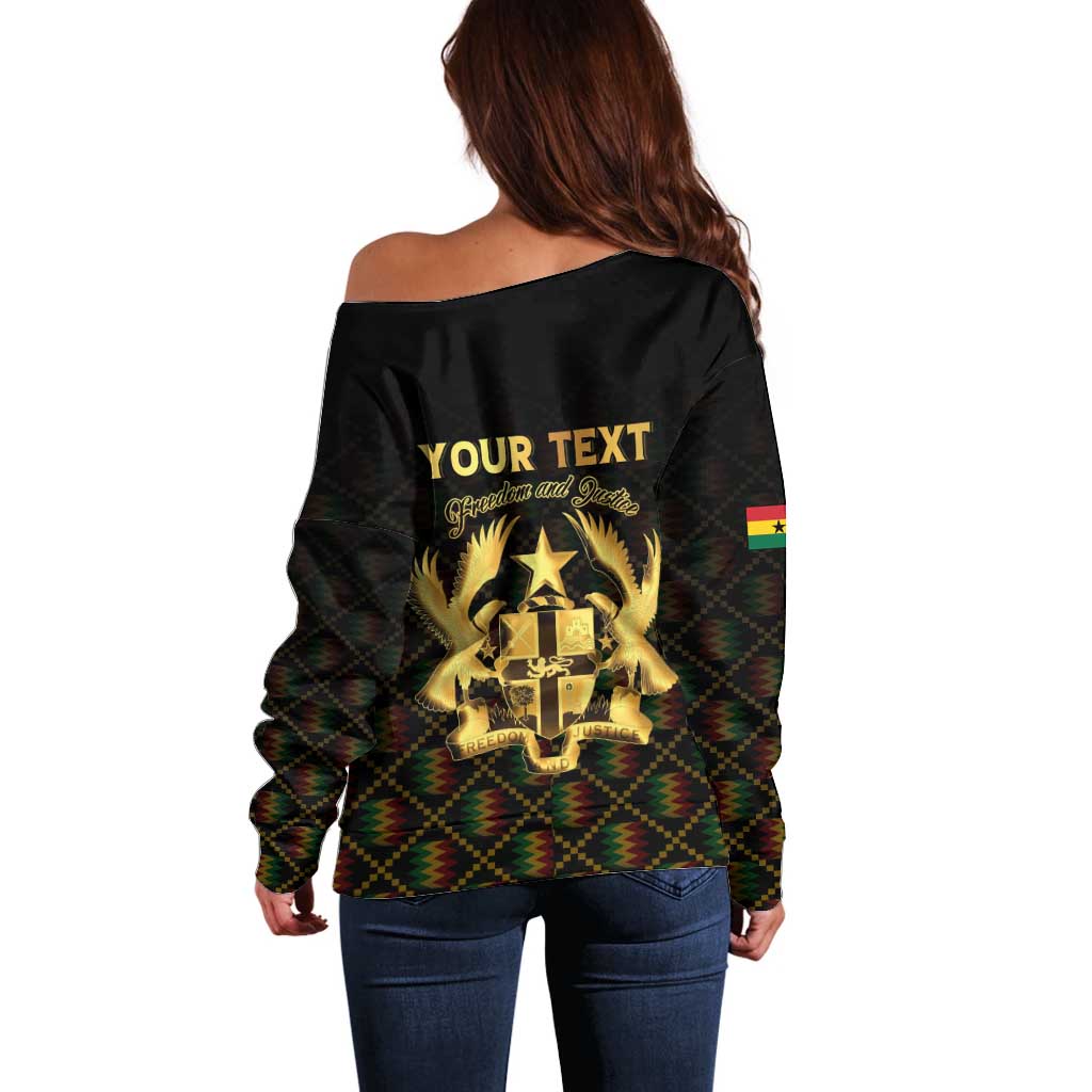 Personalized Ghana Kente Pattern Off Shoulder Sweater The Heart of Gold of Africa - Wonder Print Shop
