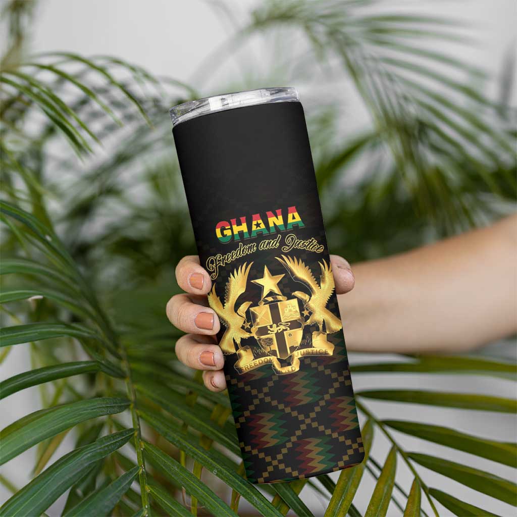 Personalized Ghana Kente Pattern Skinny Tumbler The Heart of Gold of Africa - Wonder Print Shop