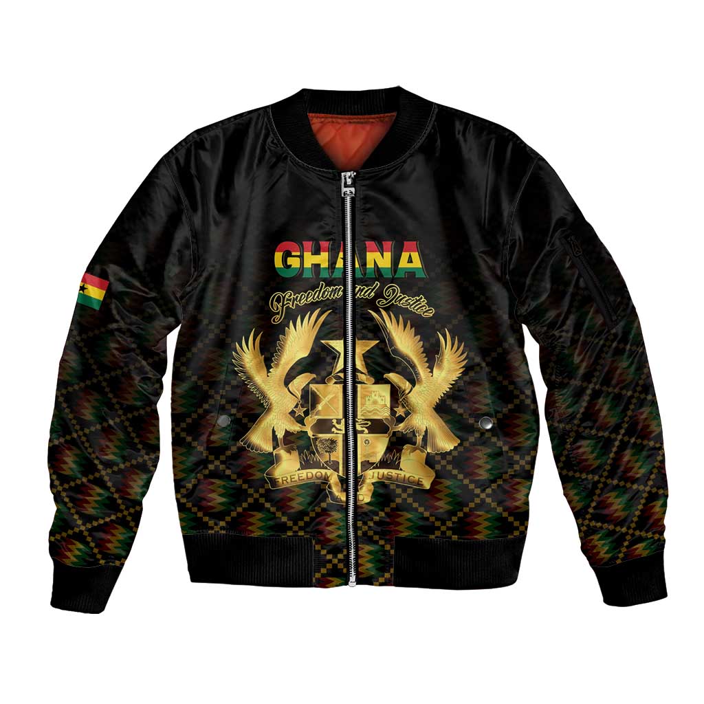 Personalized Ghana Kente Pattern Sleeve Zip Bomber Jacket The Heart of Gold of Africa - Wonder Print Shop