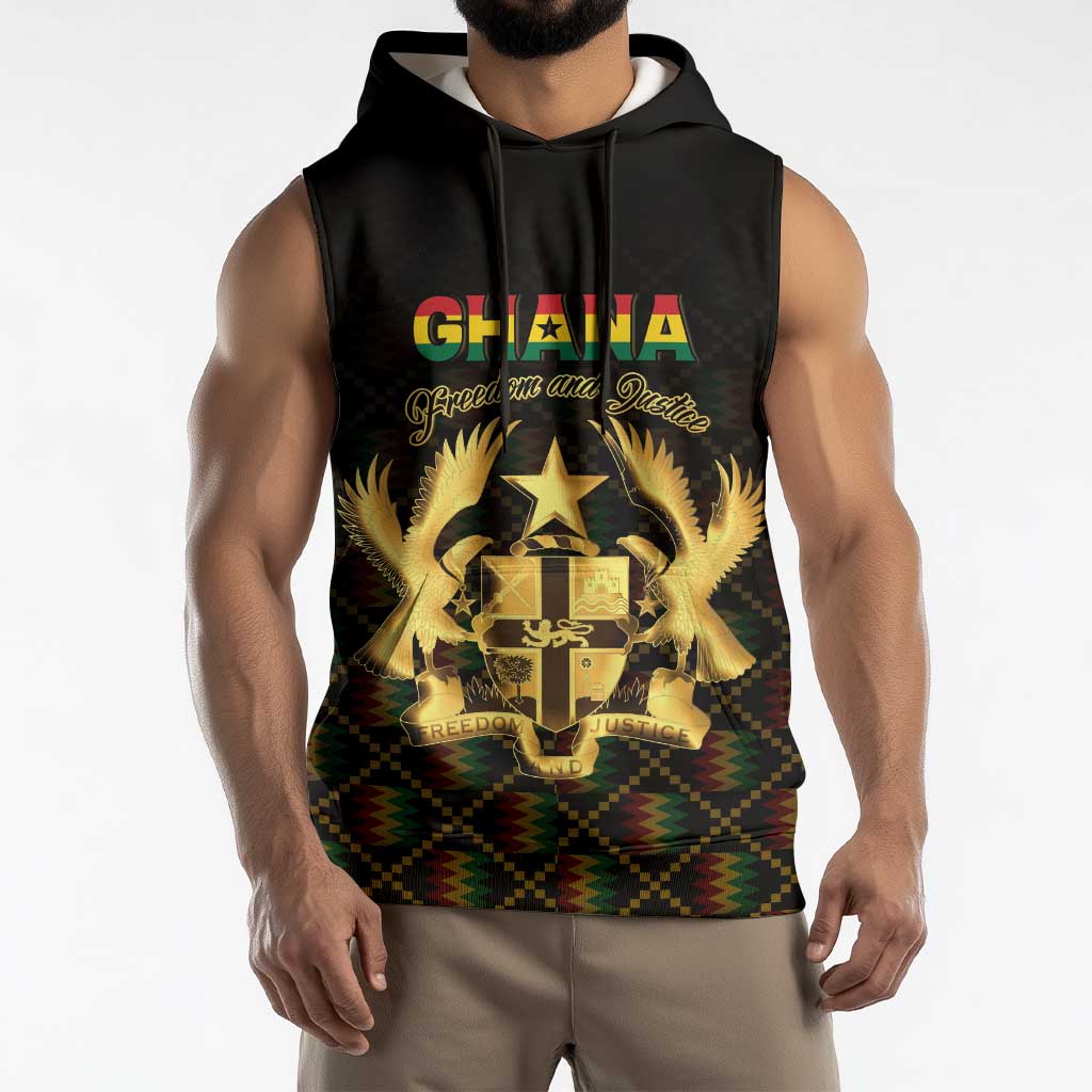 Personalized Ghana Kente Pattern Sleeveless Hoodie The Heart of Gold of Africa - Wonder Print Shop