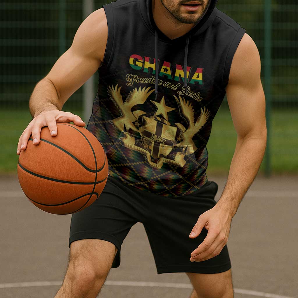 Personalized Ghana Kente Pattern Sleeveless Hoodie The Heart of Gold of Africa - Wonder Print Shop