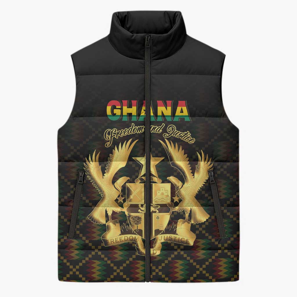 Personalized Ghana Kente Pattern Sleeveless Puffer Jacket The Heart of Gold of Africa - Wonder Print Shop