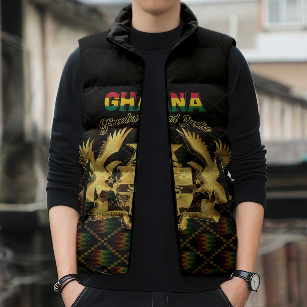 Personalized Ghana Kente Pattern Sleeveless Puffer Jacket The Heart of Gold of Africa - Wonder Print Shop
