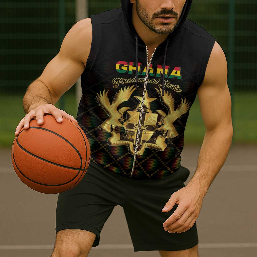 Personalized Ghana Kente Pattern Sleeveless Zip Hoodie The Heart of Gold of Africa - Wonder Print Shop