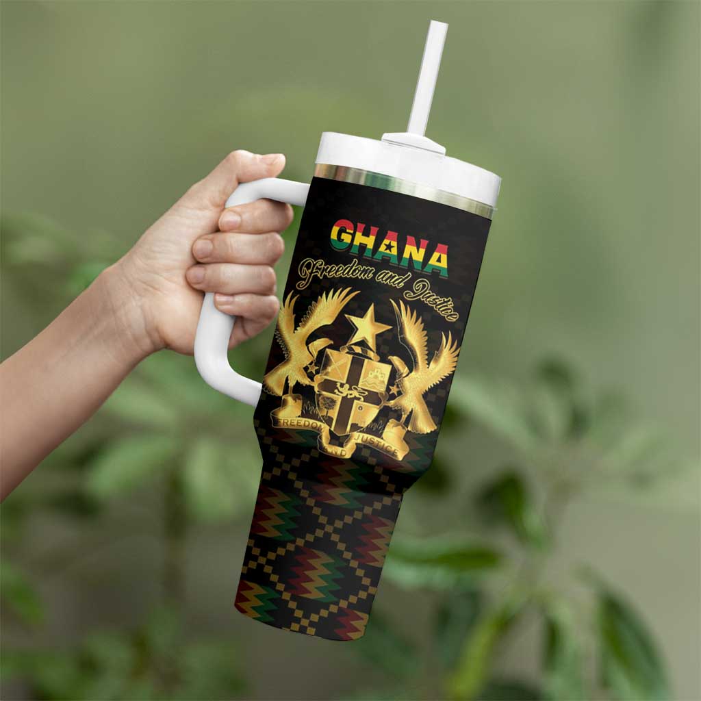 Personalized Ghana Kente Pattern Tumbler With Handle The Heart of Gold of Africa - Wonder Print Shop