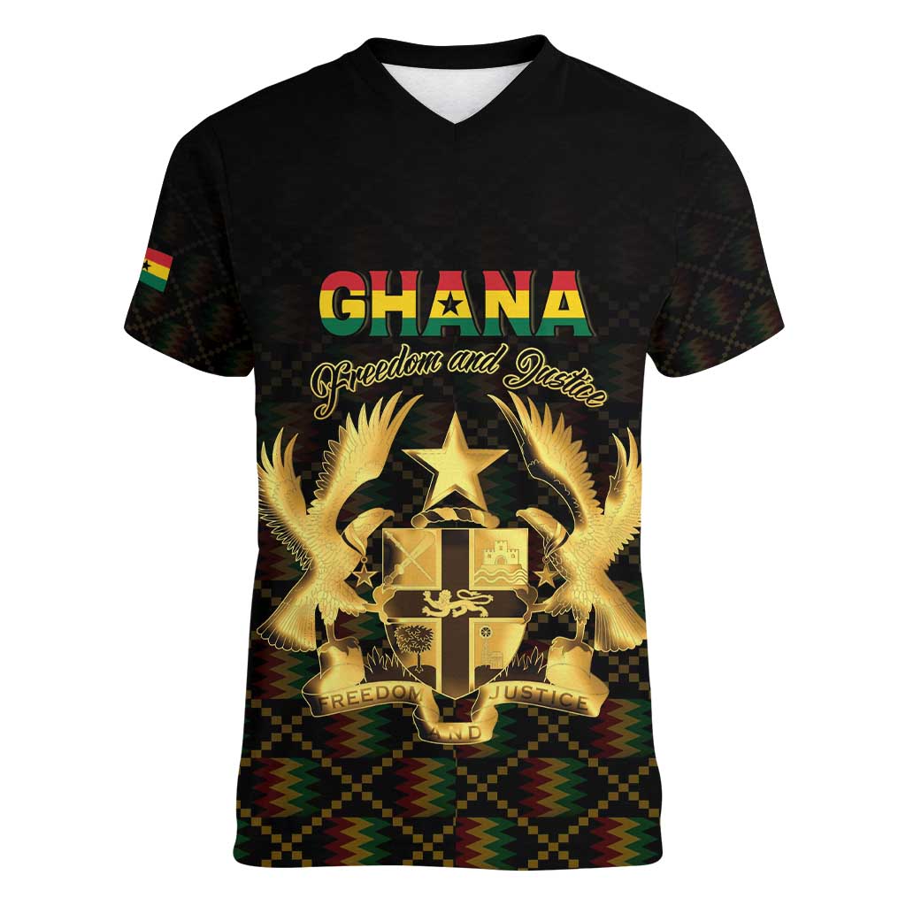 Personalized Ghana Kente Pattern Women V-Neck T-Shirt The Heart of Gold of Africa - Wonder Print Shop