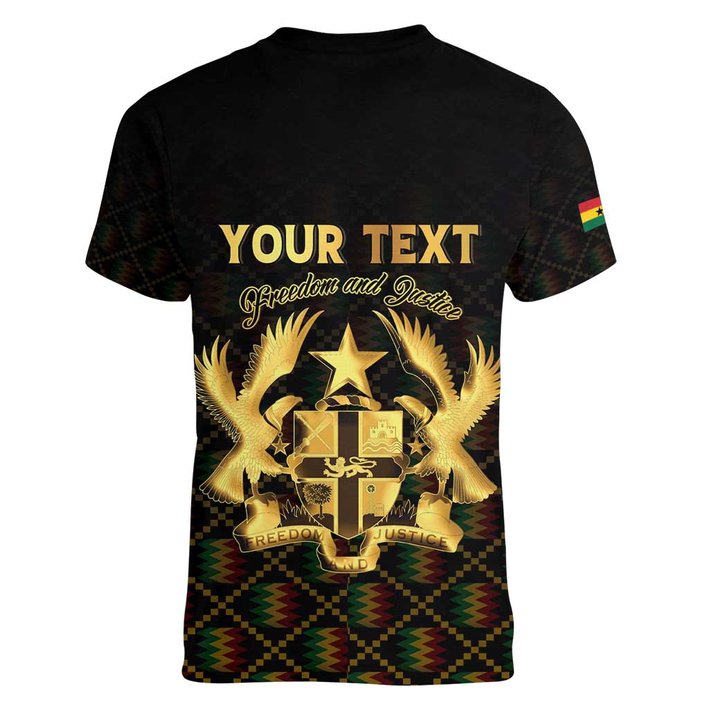 Personalized Ghana Kente Pattern Women V-Neck T-Shirt The Heart of Gold of Africa - Wonder Print Shop