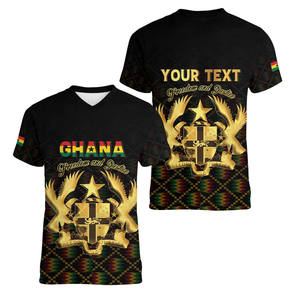 Personalized Ghana Kente Pattern Women V-Neck T-Shirt The Heart of Gold of Africa - Wonder Print Shop