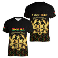 Personalized Ghana Kente Pattern Women V-Neck T-Shirt The Heart of Gold of Africa - Wonder Print Shop