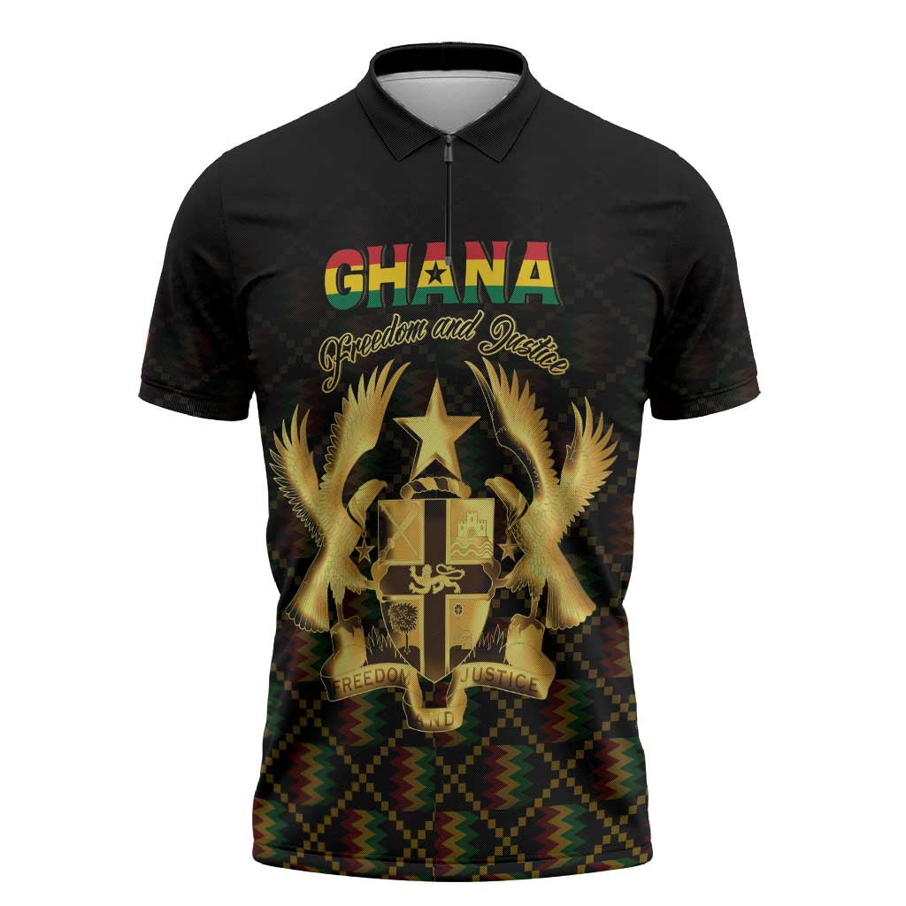 Personalized Ghana Kente Pattern Zipper Polo Shirt The Heart of Gold of Africa - Wonder Print Shop