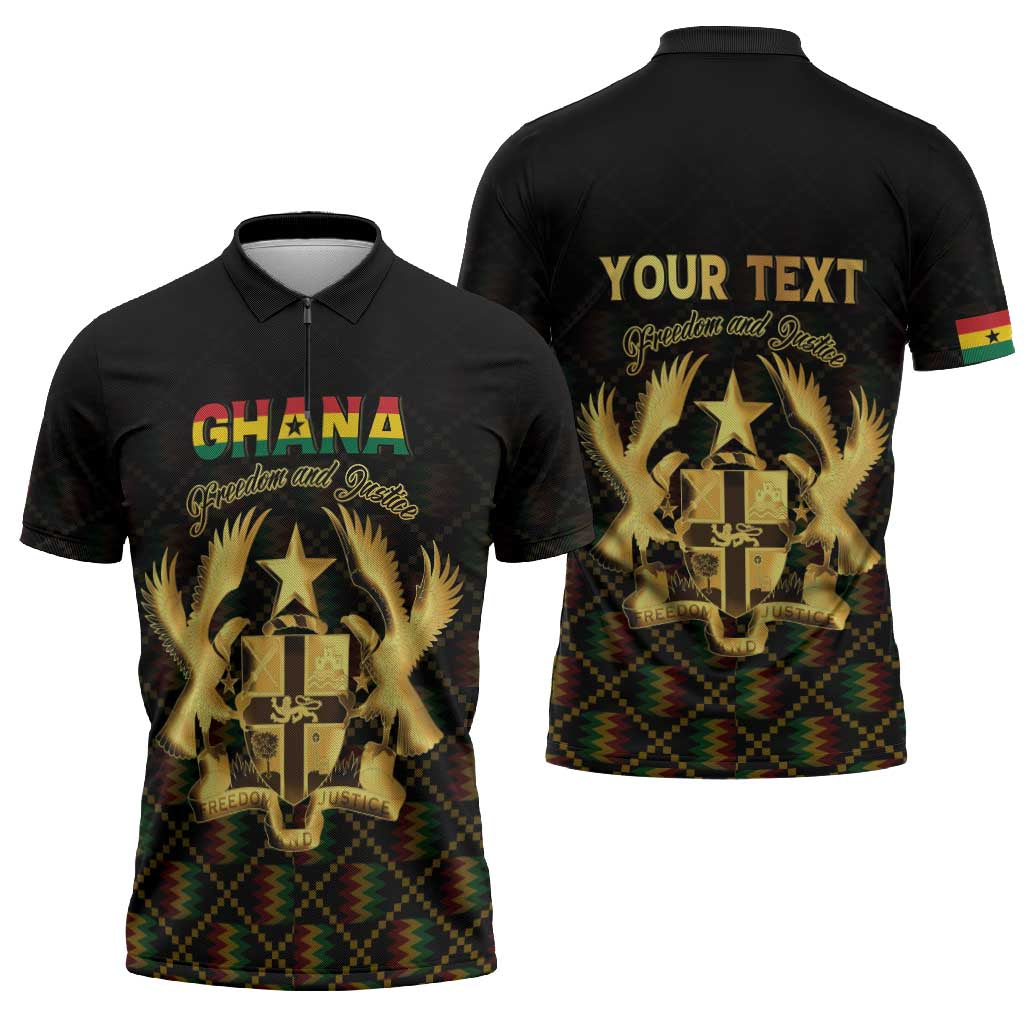 Personalized Ghana Kente Pattern Zipper Polo Shirt The Heart of Gold of Africa - Wonder Print Shop
