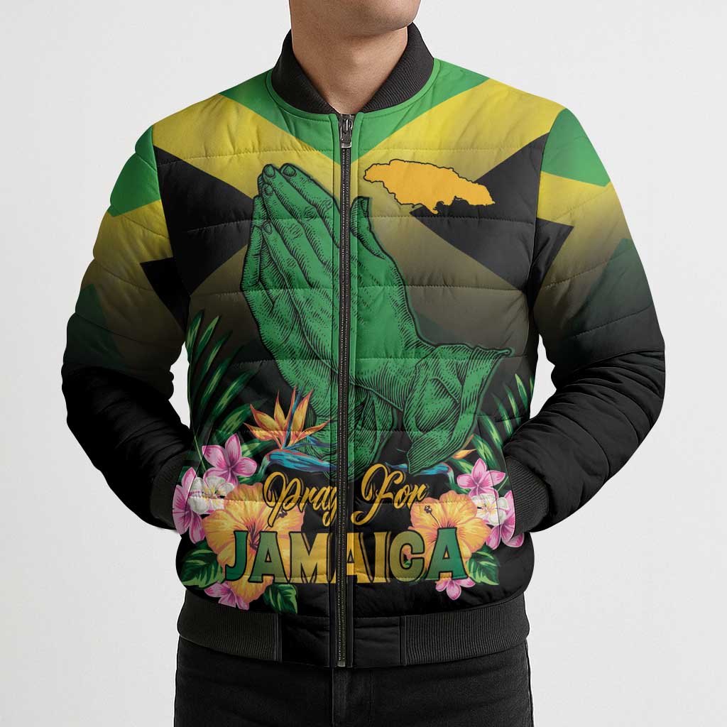 Personalized Pray For Jamaica Bomber Puffer Jacket Jamaica Strong - Wonder Print Shop