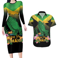 Personalized Pray For Jamaica Couples Matching Long Sleeve Bodycon Dress and Hawaiian Shirt Jamaica Strong - Wonder Print Shop
