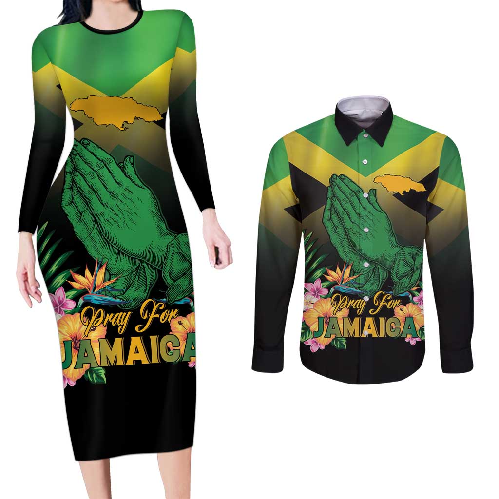 Personalized Pray For Jamaica Couples Matching Long Sleeve Bodycon Dress and Long Sleeve Button Shirt Jamaica Strong - Wonder Print Shop