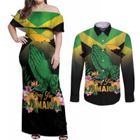 Personalized Pray For Jamaica Couples Matching Off Shoulder Maxi Dress and Long Sleeve Button Shirt Jamaica Strong - Wonder Print Shop