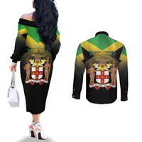 Personalized Pray For Jamaica Couples Matching Off The Shoulder Long Sleeve Dress and Long Sleeve Button Shirt Jamaica Strong - Wonder Print Shop