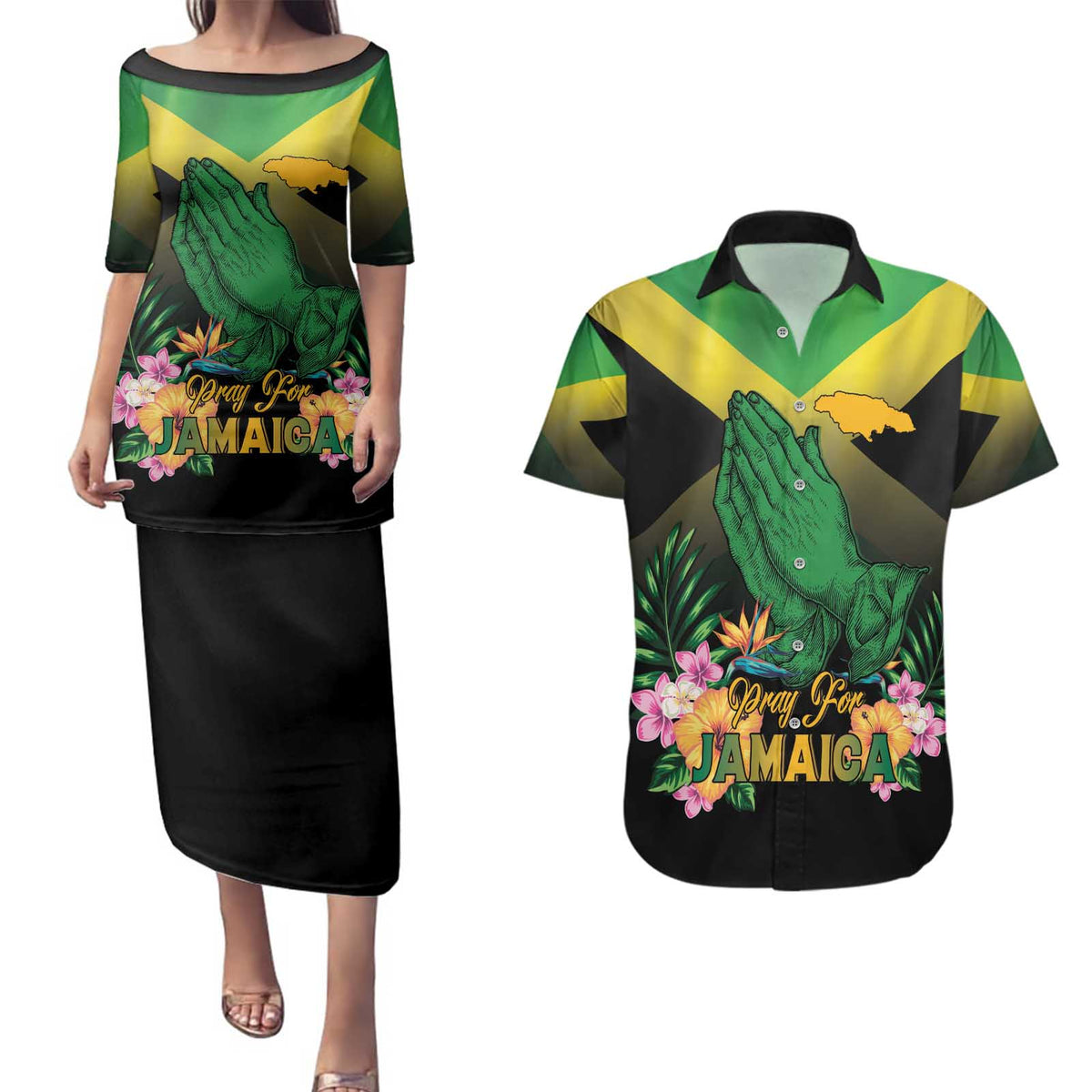 Personalized Pray For Jamaica Couples Matching Puletasi and Hawaiian Shirt Jamaica Strong - Wonder Print Shop