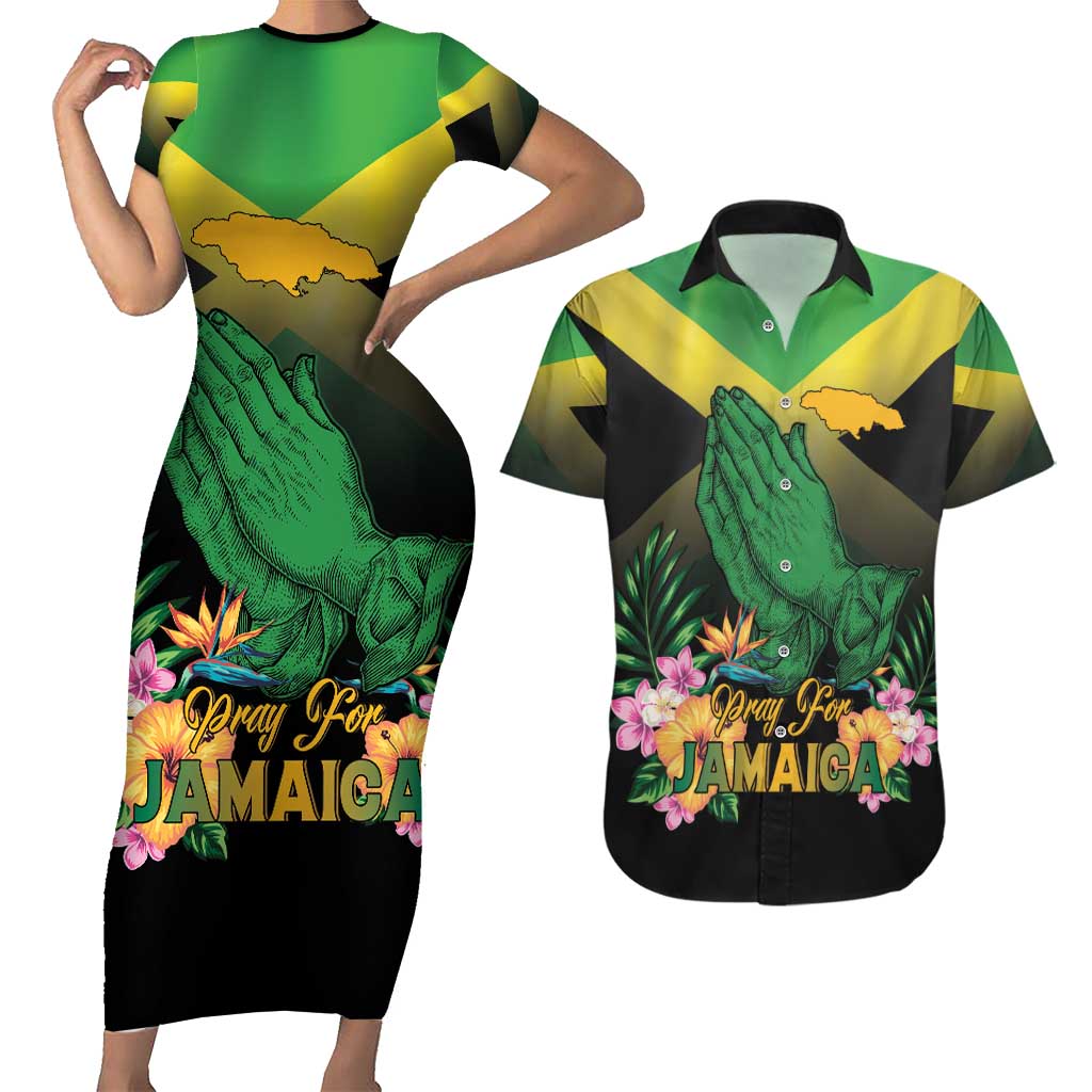 Personalized Pray For Jamaica Couples Matching Short Sleeve Bodycon Dress and Hawaiian Shirt Jamaica Strong - Wonder Print Shop