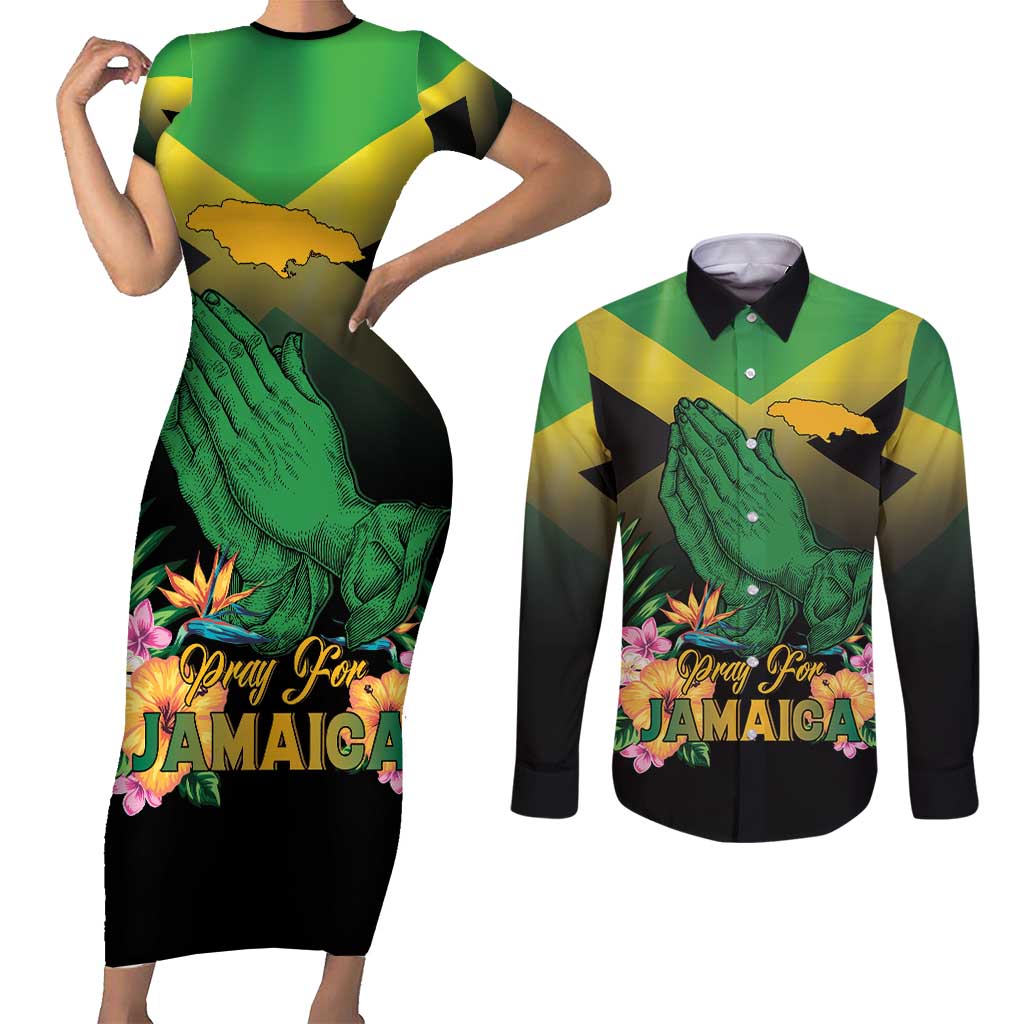 Personalized Pray For Jamaica Couples Matching Short Sleeve Bodycon Dress and Long Sleeve Button Shirt Jamaica Strong - Wonder Print Shop