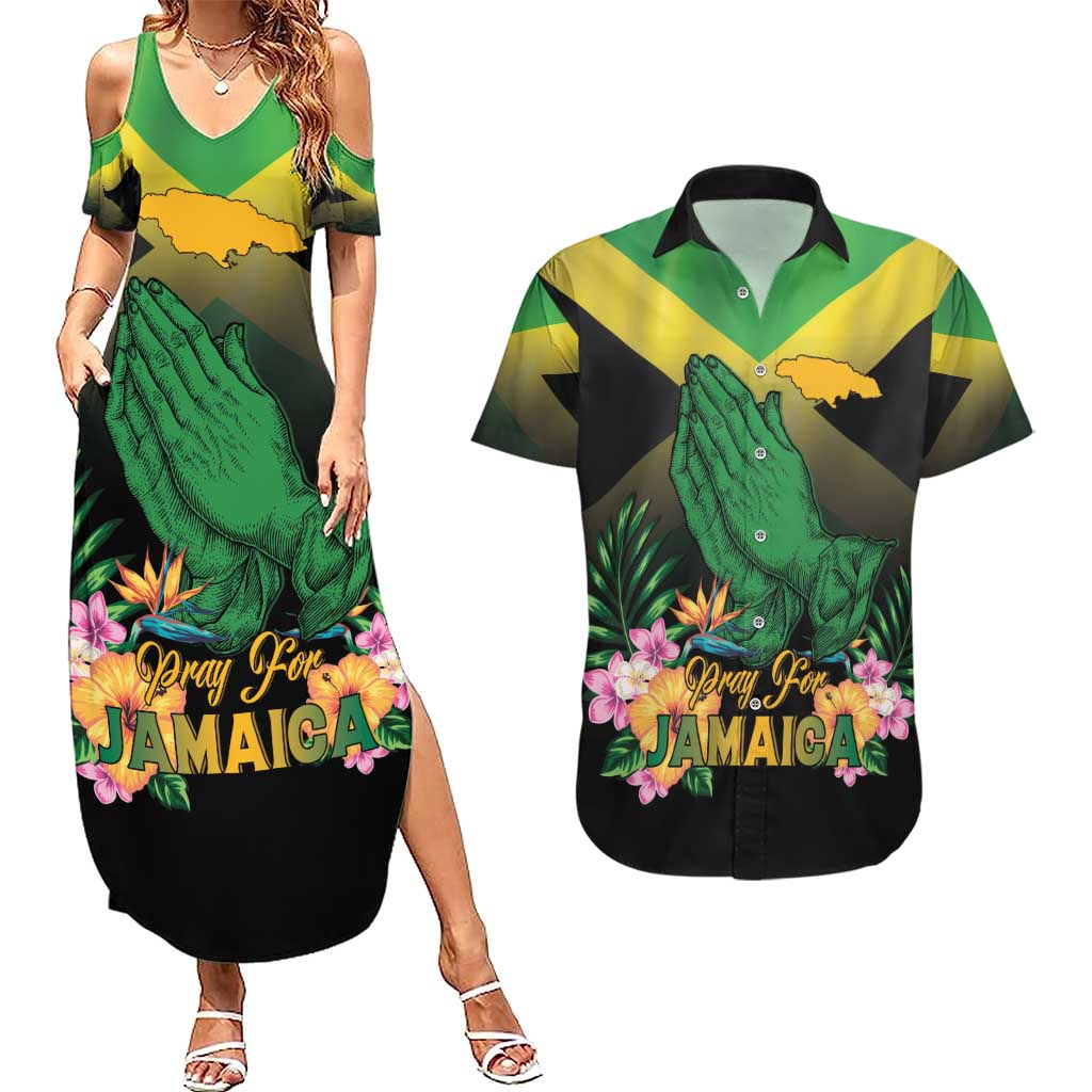 Personalized Pray For Jamaica Couples Matching Summer Maxi Dress and Hawaiian Shirt Jamaica Strong - Wonder Print Shop