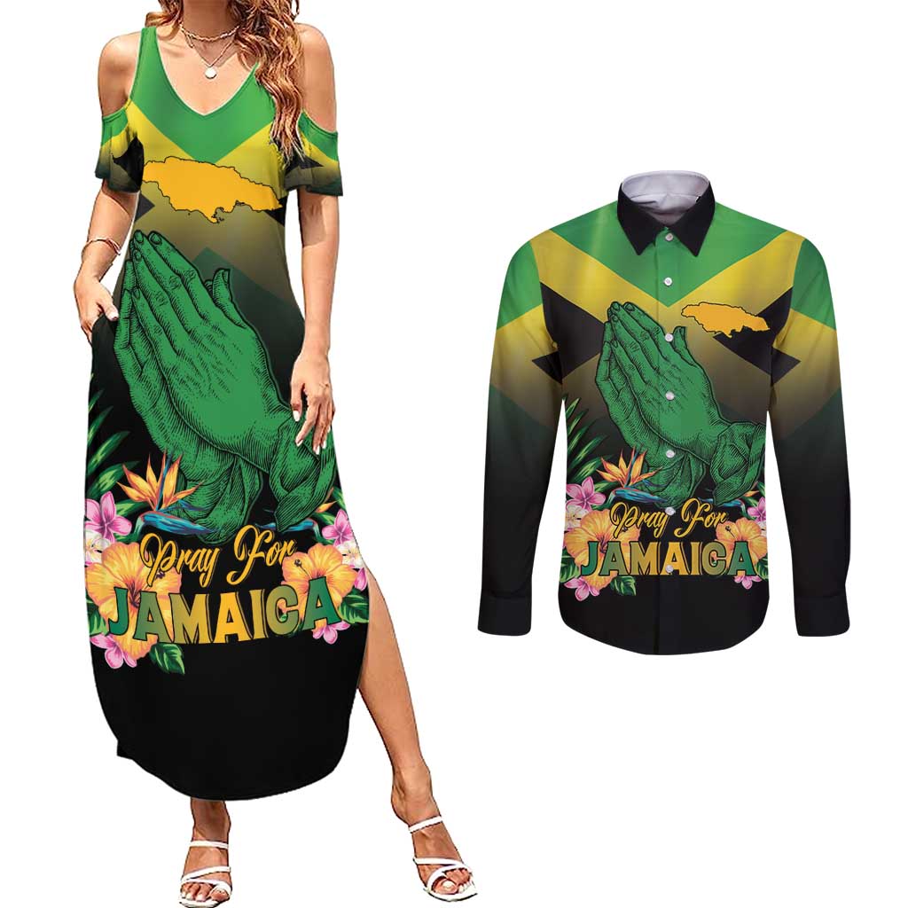 Personalized Pray For Jamaica Couples Matching Summer Maxi Dress and Long Sleeve Button Shirt Jamaica Strong - Wonder Print Shop
