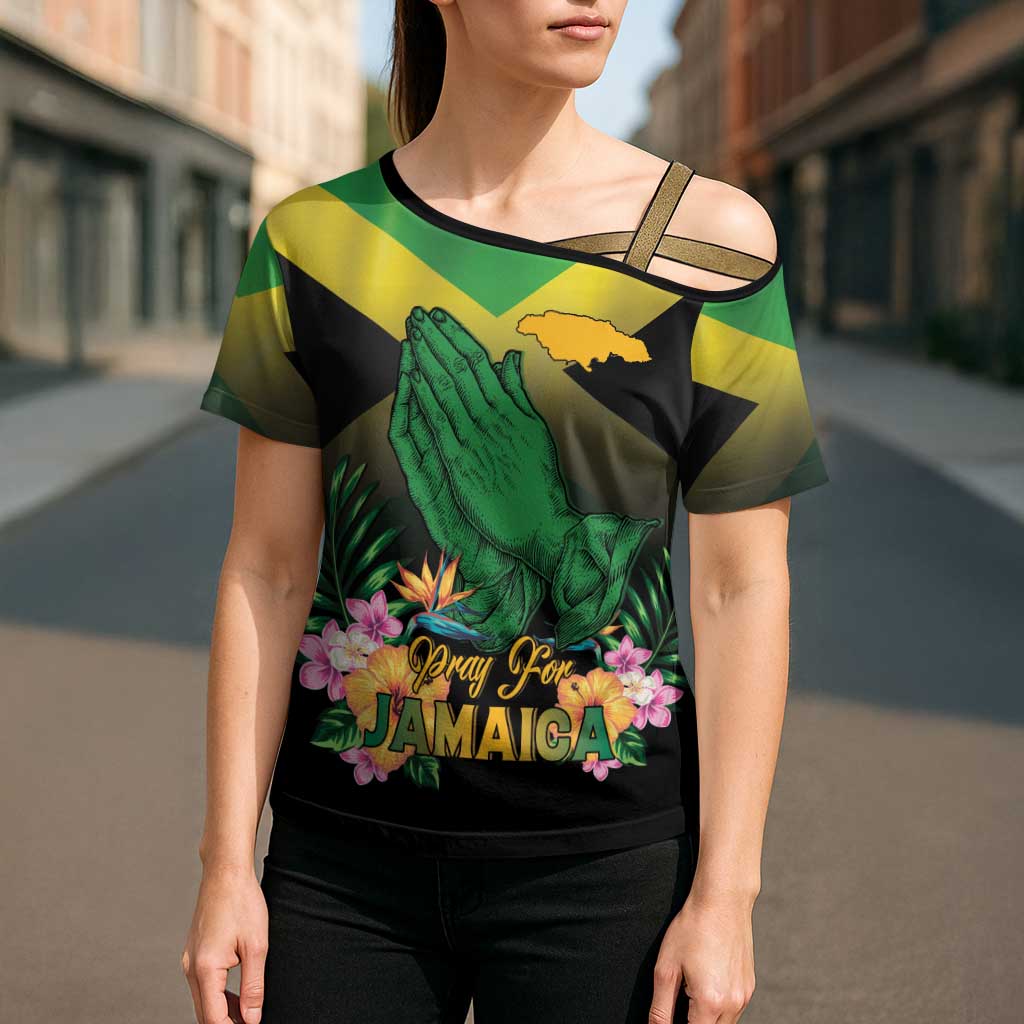 Personalized Pray For Jamaica Cross Shoulder Shirt Jamaica Strong - Wonder Print Shop