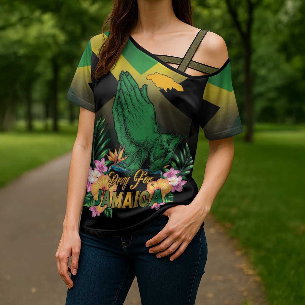 Personalized Pray For Jamaica Cross Shoulder Shirt Jamaica Strong - Wonder Print Shop