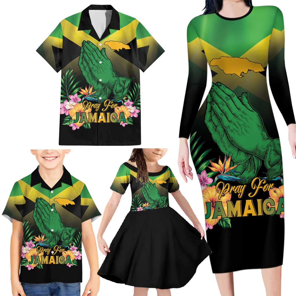 Personalized Pray For Jamaica Family Matching Long Sleeve Bodycon Dress and Hawaiian Shirt Jamaica Strong - Wonder Print Shop