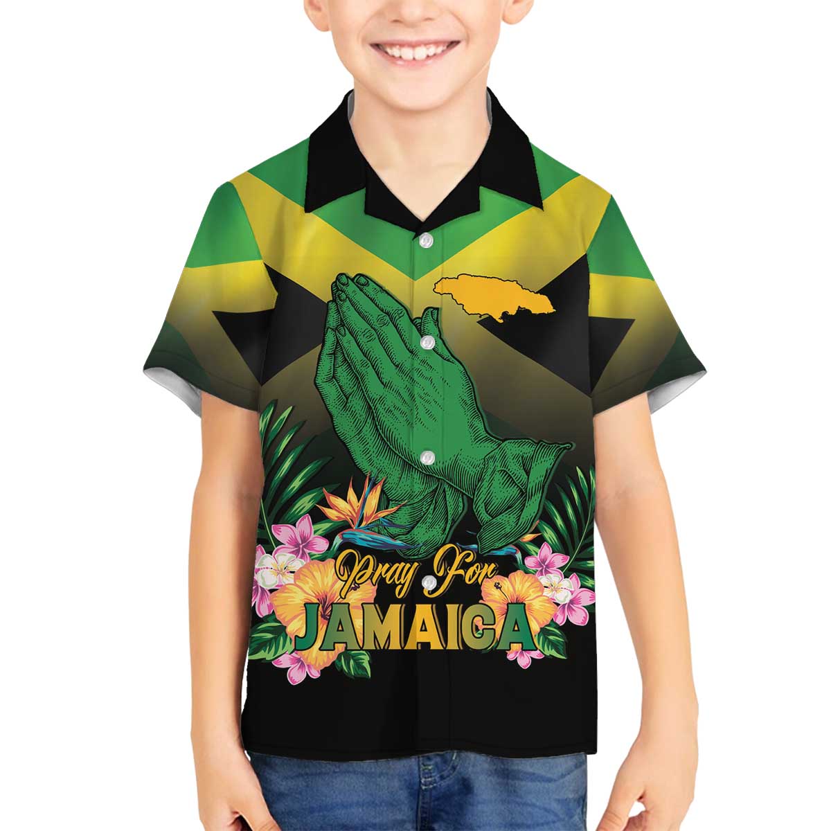 Personalized Pray For Jamaica Family Matching Off The Shoulder Long Sleeve Dress and Hawaiian Shirt Jamaica Strong - Wonder Print Shop