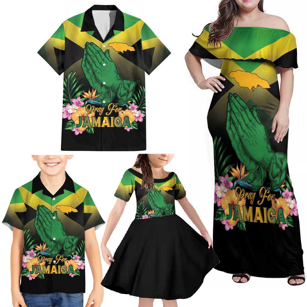 Personalized Pray For Jamaica Family Matching Off Shoulder Maxi Dress and Hawaiian Shirt Jamaica Strong - Wonder Print Shop