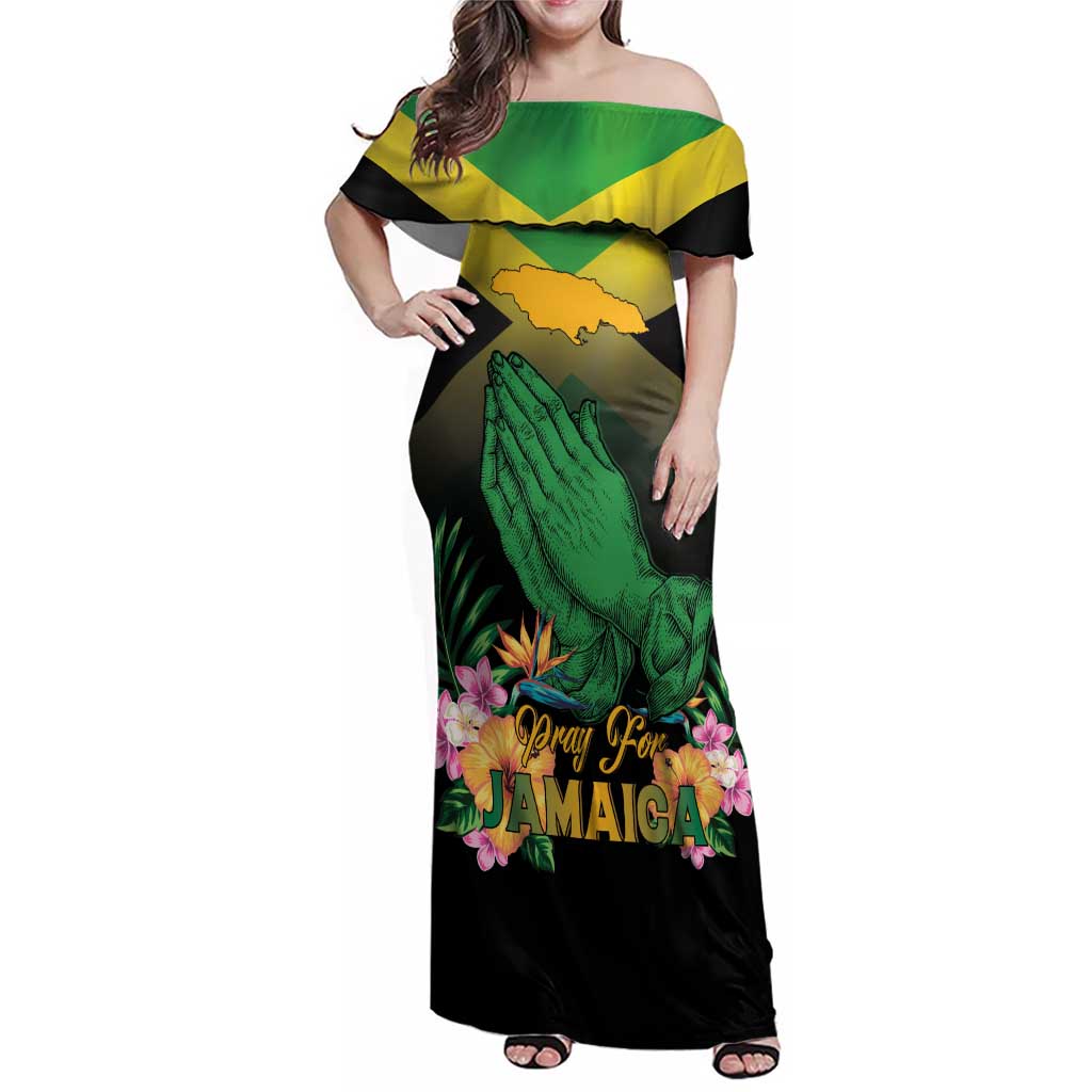 Personalized Pray For Jamaica Family Matching Off Shoulder Maxi Dress and Hawaiian Shirt Jamaica Strong - Wonder Print Shop