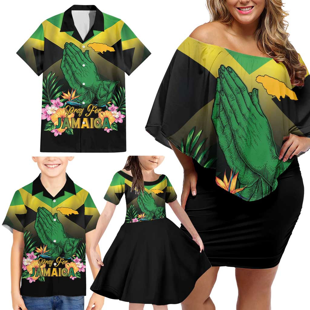 Personalized Pray For Jamaica Family Matching Off Shoulder Short Dress and Hawaiian Shirt Jamaica Strong - Wonder Print Shop