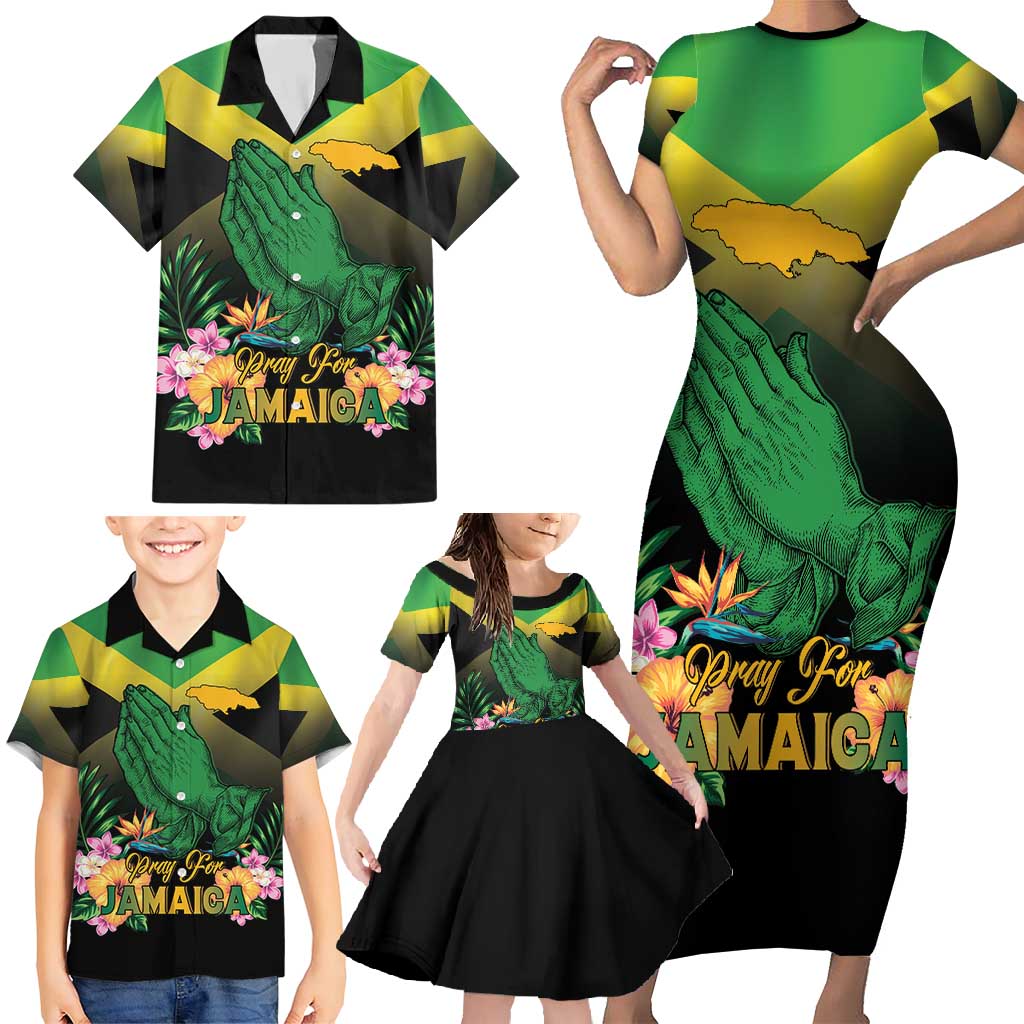 Personalized Pray For Jamaica Family Matching Short Sleeve Bodycon Dress and Hawaiian Shirt Jamaica Strong - Wonder Print Shop