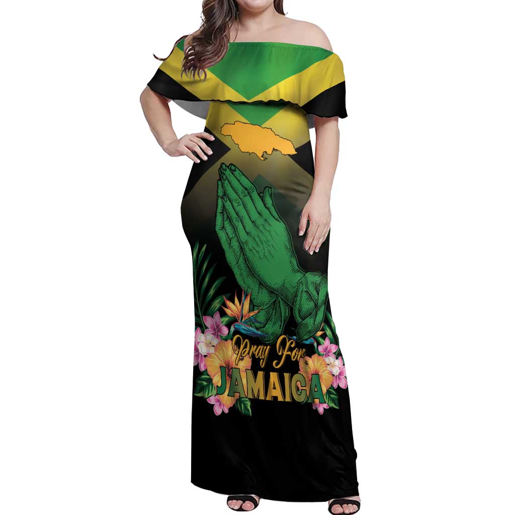 Personalized Pray For Jamaica Off Shoulder Maxi Dress Jamaica Strong - Wonder Print Shop